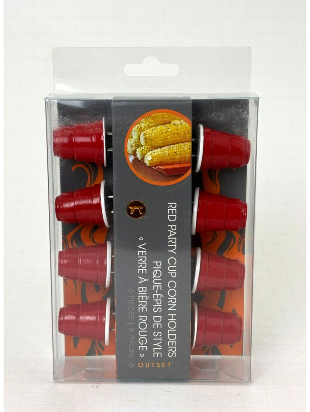 NIB Outset Red Party Cup Corn Holders 8 Piece Set BBQ Grilling Cookout 76664